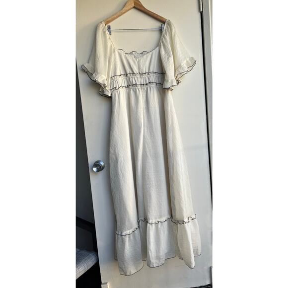 INDIKAH Cream Kathlene Flutter Sleeves Maxi Prairie Boho Dress $110 PLUS XXL NWT - Picture 5 of 16